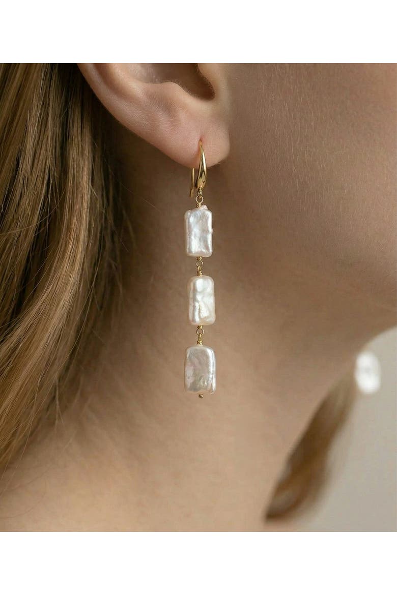 Triple White Freshwater Baroque Pearl Jaylene Earrings, Alternate, color, Yellow Gold Fill