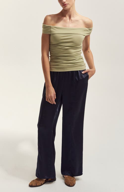 Crescent Off Shoulder Knit Top In Green