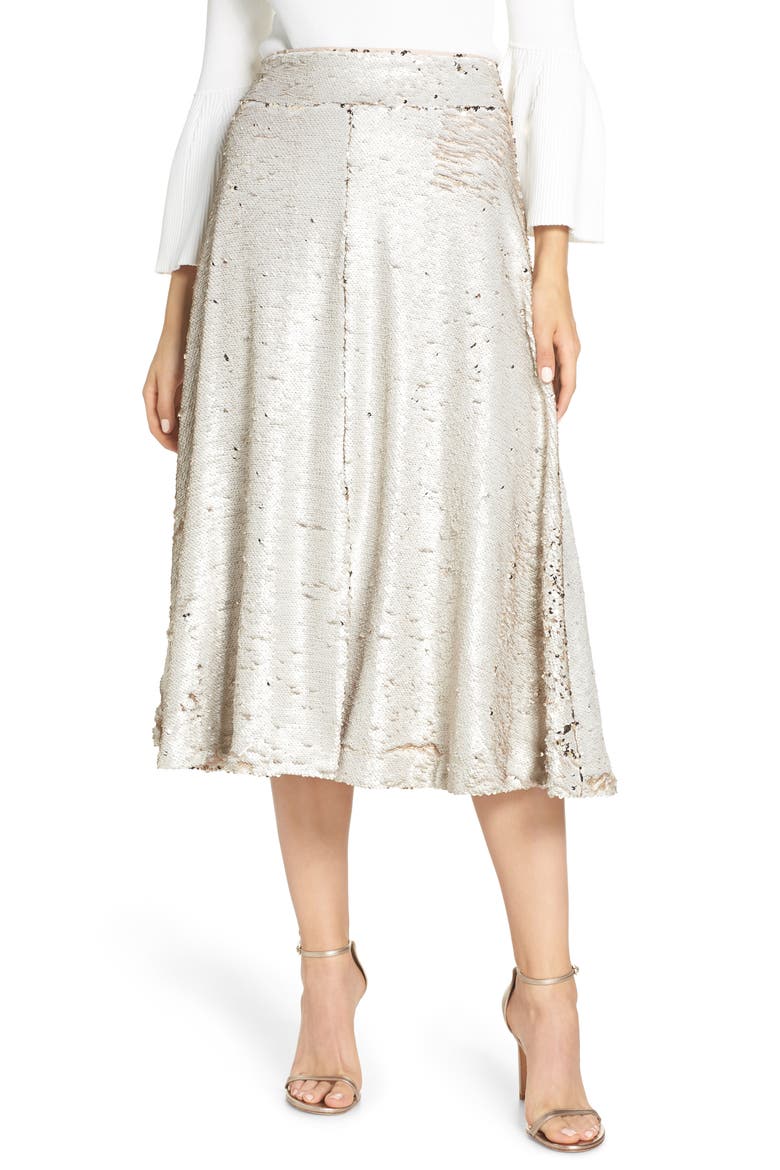 Sequin Embellished A-Line Skirt, Alternate, color, GOLD