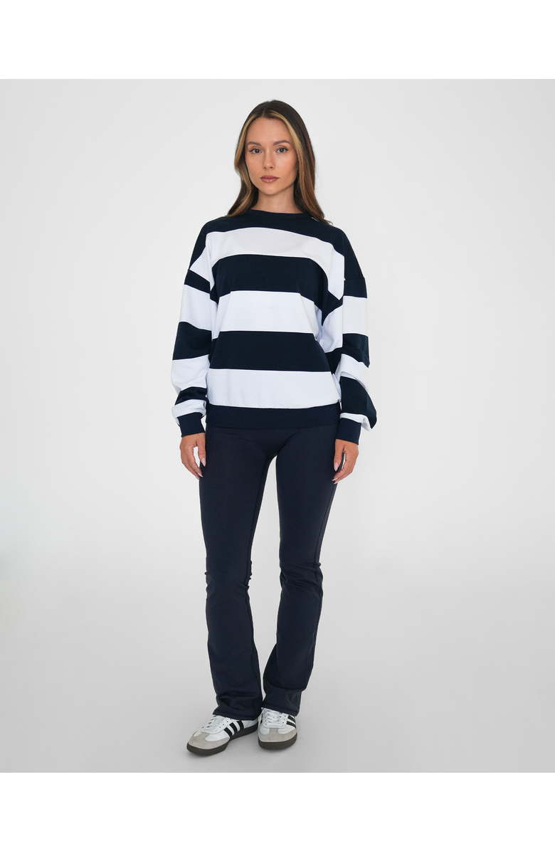 Rebody Active Rugby Stripe Relaxed Sweatshirt, Alternate, color, Navy/White