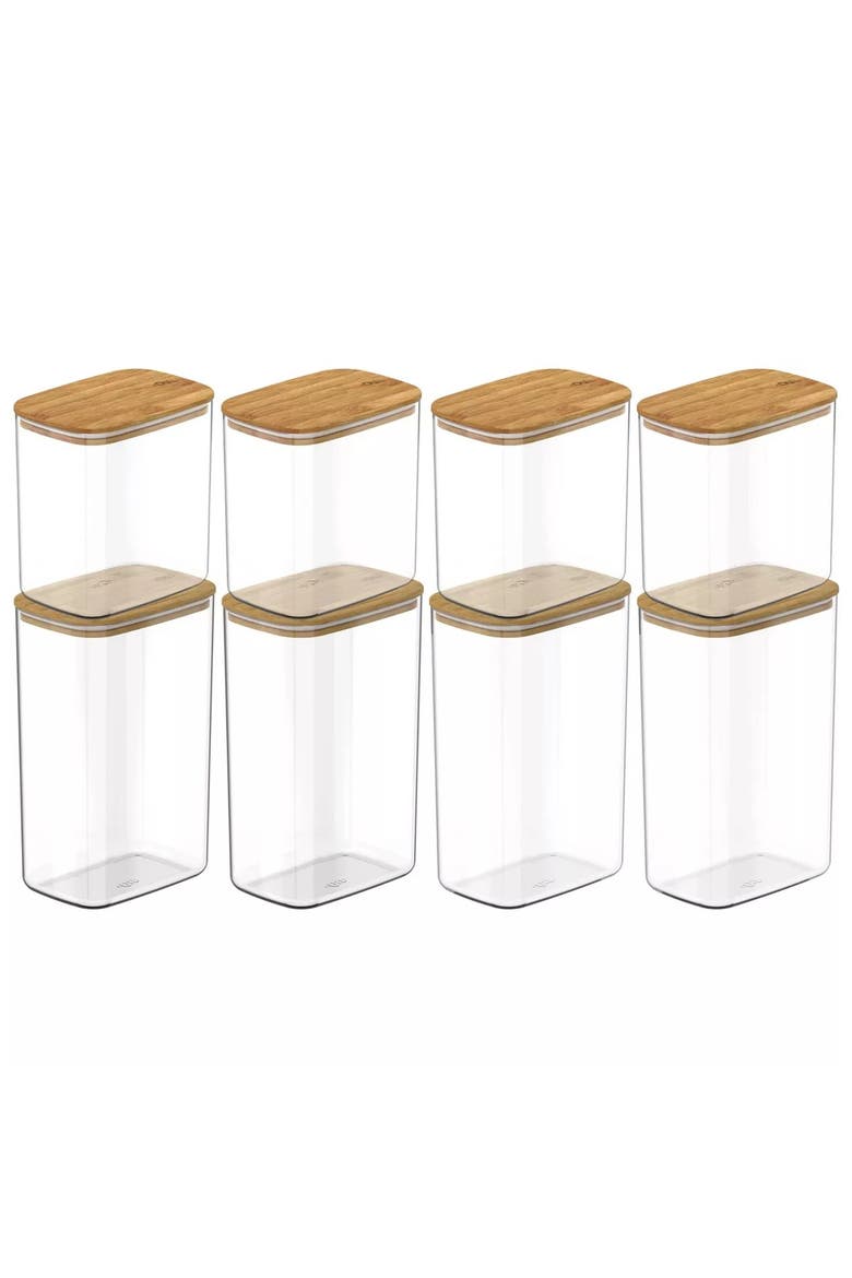 Clear Airtight Stackable Food Storage Container Set with Wood Lids, Main, color, Clear