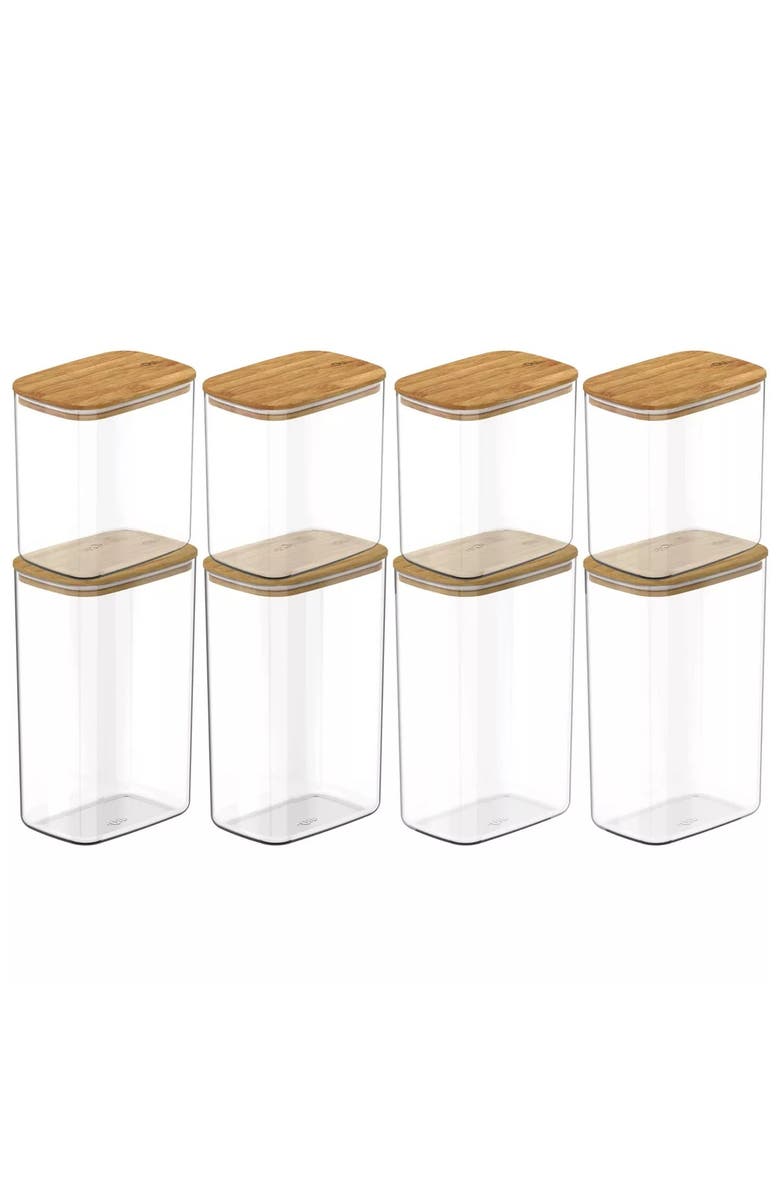 OU Clear Airtight Stackable Food Storage Container Set with Wood Lids, Main, color, Clear