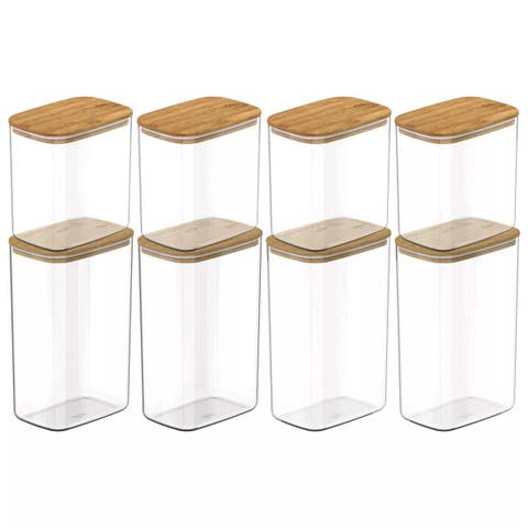 Clear Airtight Stackable Food Storage Container Set with Wood Lids