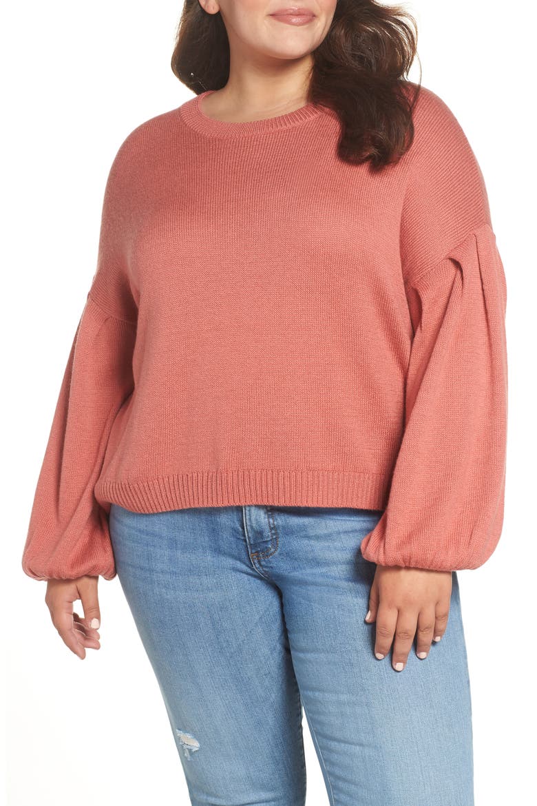 Blouson Sleeve Sweater, Alternate, color, PINK CEDAR
