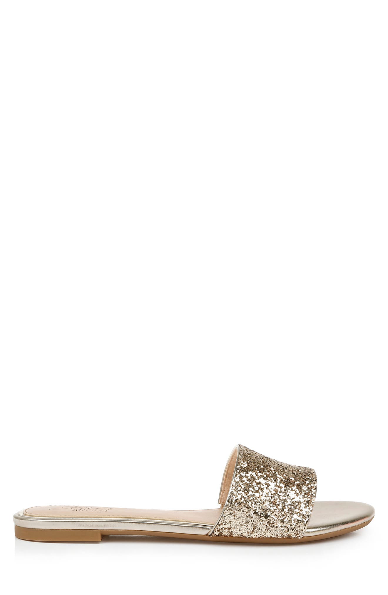 Jewel Badgley Mischka Dillian Glitter Slide Sandal, Alternate, color, Gold Glitter