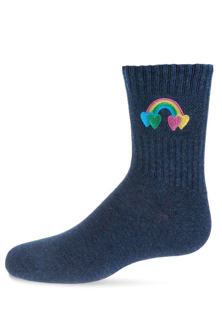 Rainbow Patch Kids Crew Sock, Main, color, Med Denim Heather