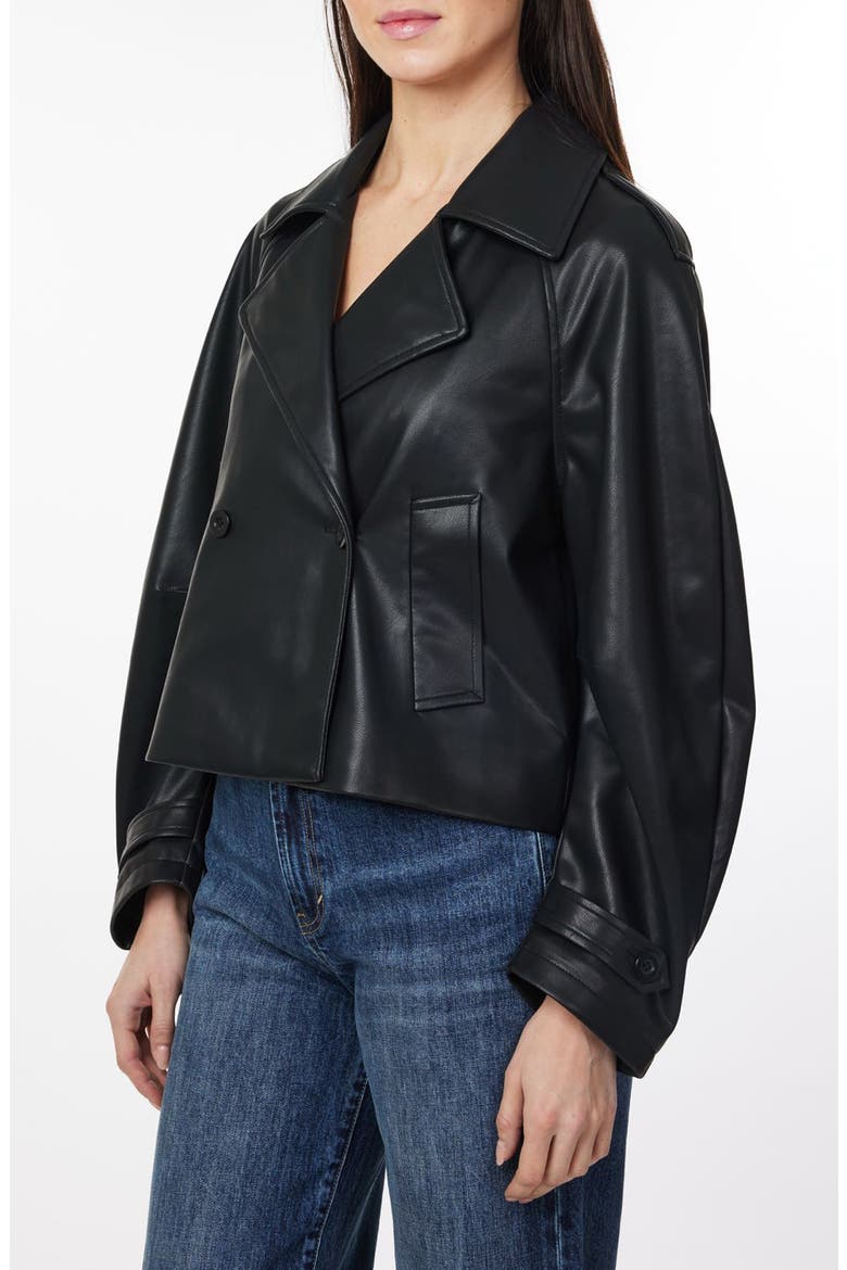 Faux Leather Crop Trench Coat, Alternate, color, BLACK