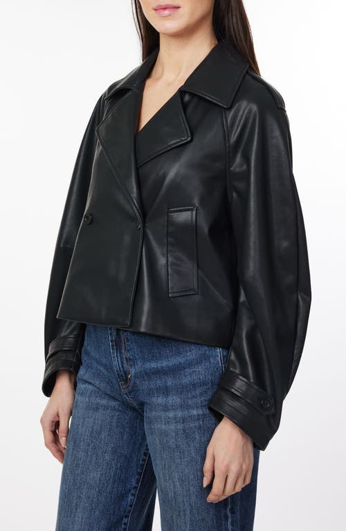 Habitual Faux Leather Crop Trench Coat In Black