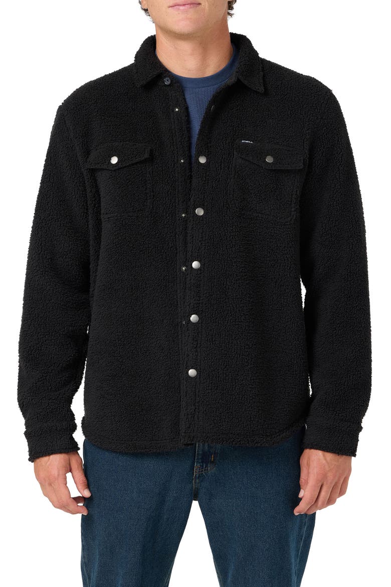 Glacier Solid Superfleece Snap-Up Overshirt, Main, color, BLACK