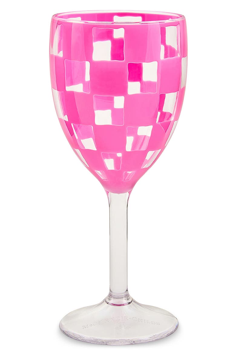 Set of 4 Pink Check Acrylic Wine Goblets, Alternate, color, PINK