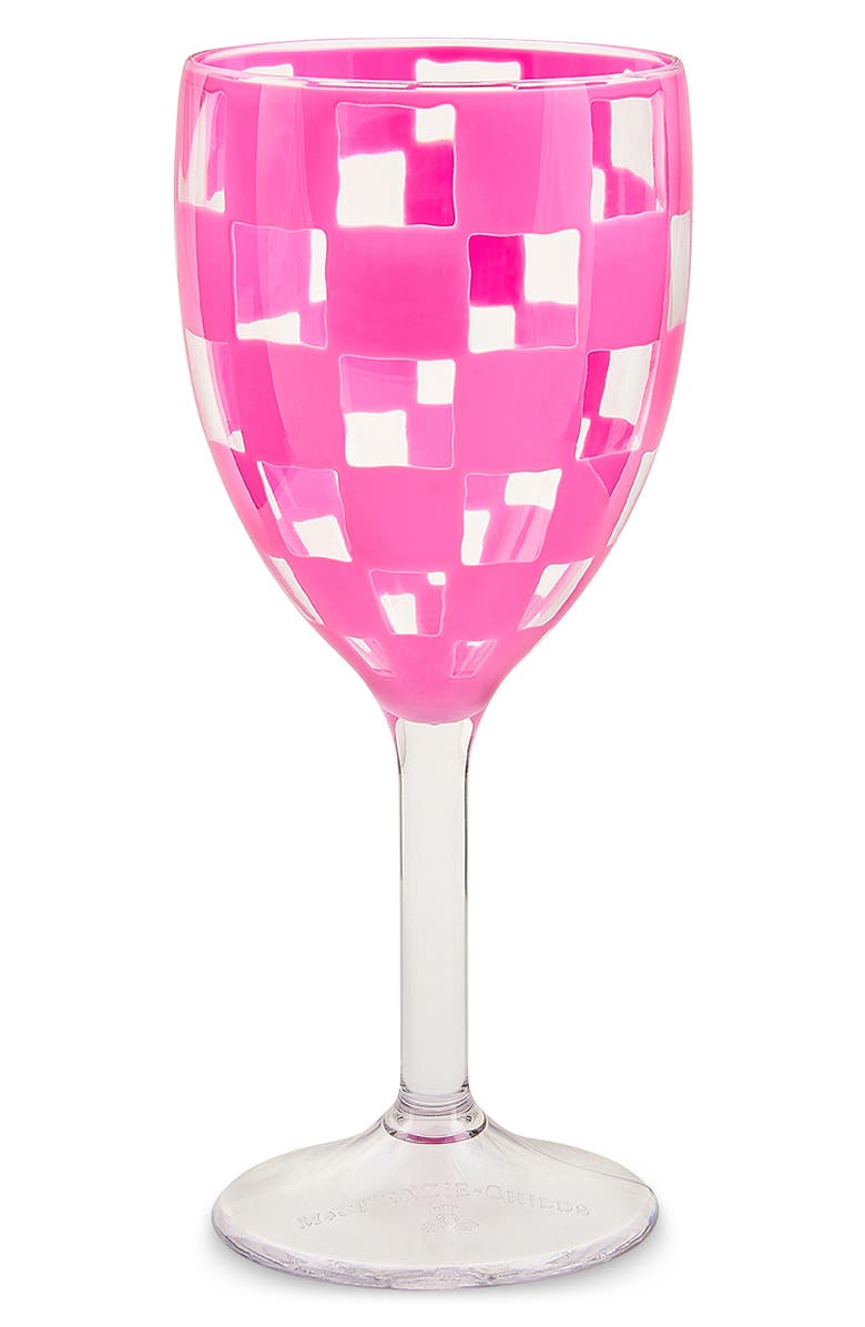 MACKENZIE CHILDS Set of 4 Pink Check Acrylic Wine Goblets, Alternate, color, Pink