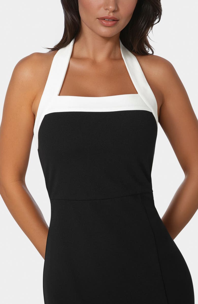 bebe Colorblock Halter Neck Midi Dress, Alternate, color, Black/ White