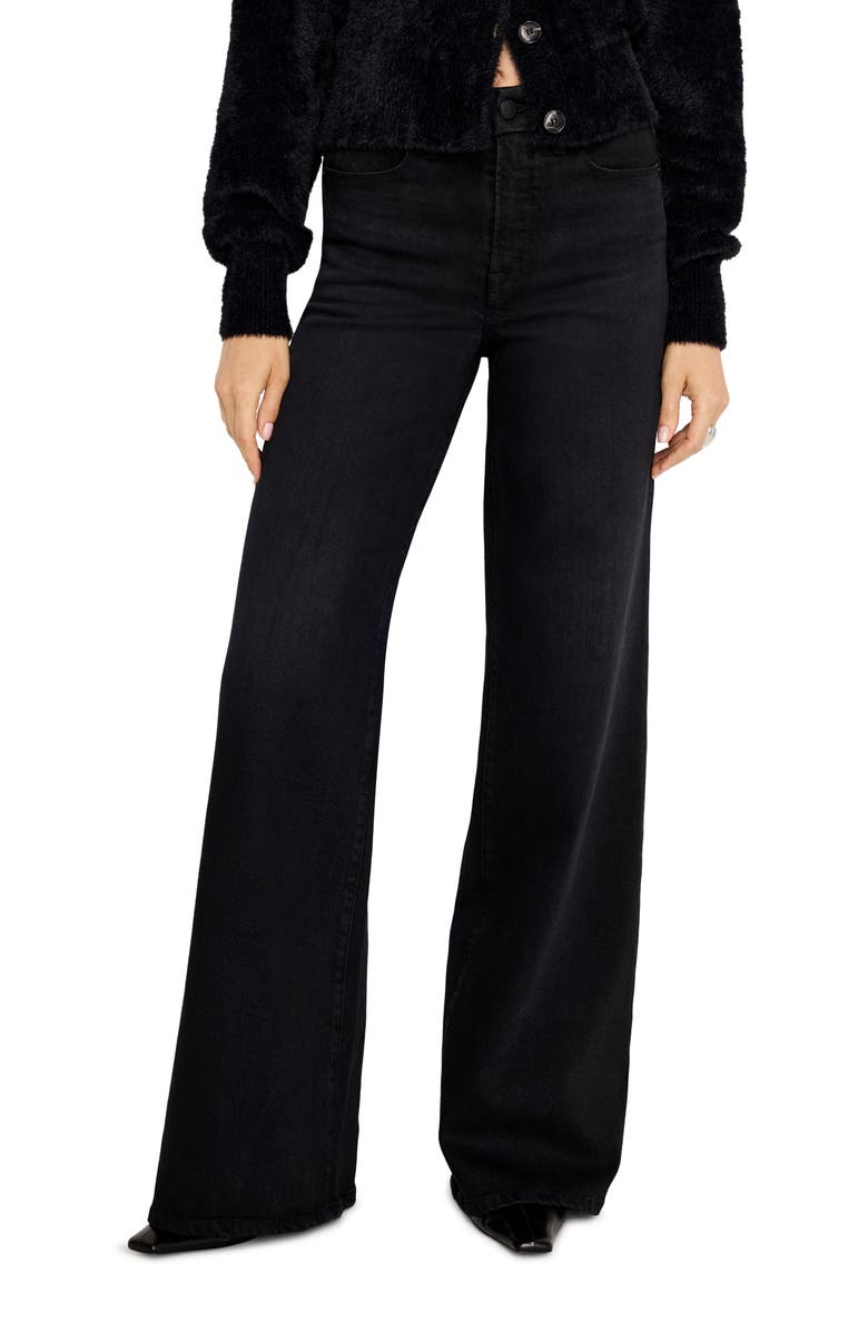Good American SoftTech Good Waist High Waist Palazzo Jeans, Main, color, Black344