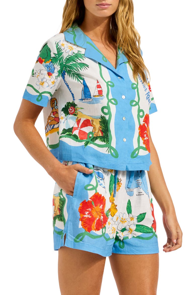 Crop Linen Blend Button-Up Cover-Up Shirt, Alternate, color, POWDER BLUE