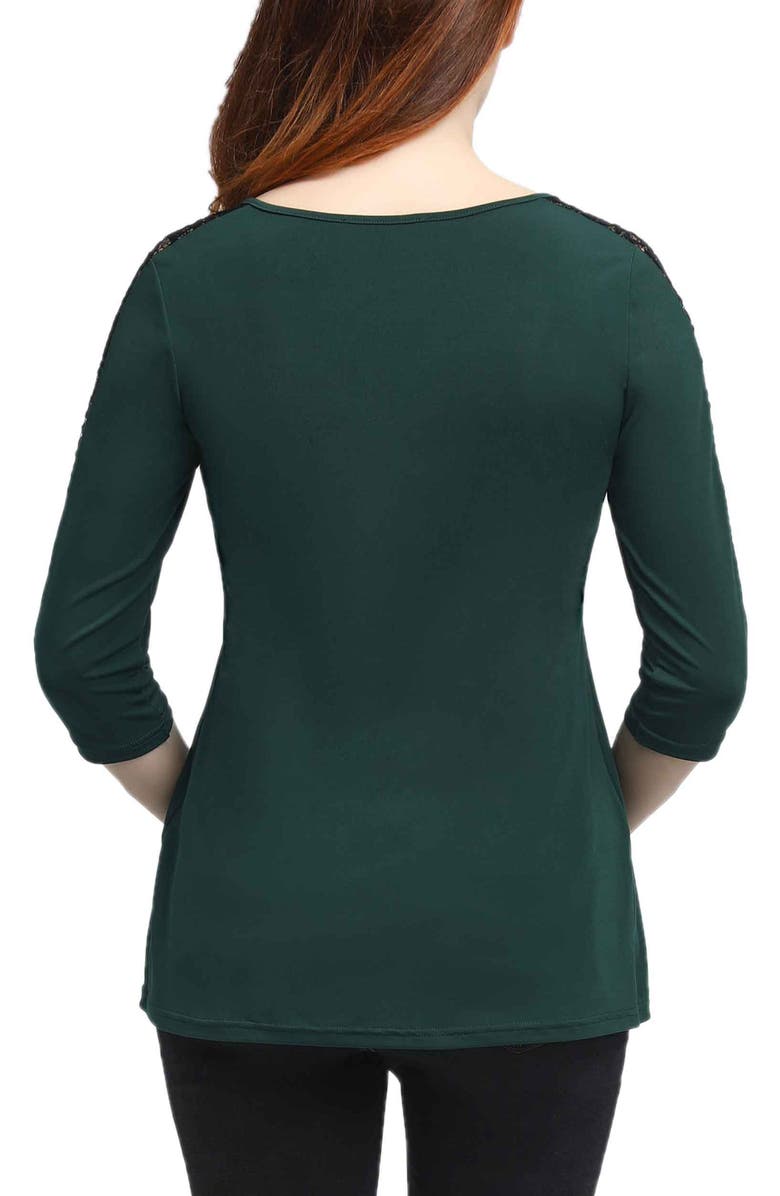 Kimi & Kai Lucy Lace Accent Pleated Maternity Top, Alternate, color, Forest Green