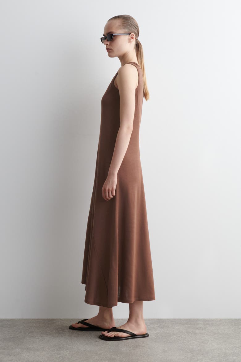 Asymmetric Jersey Midi Dress, Alternate, color, BROWN