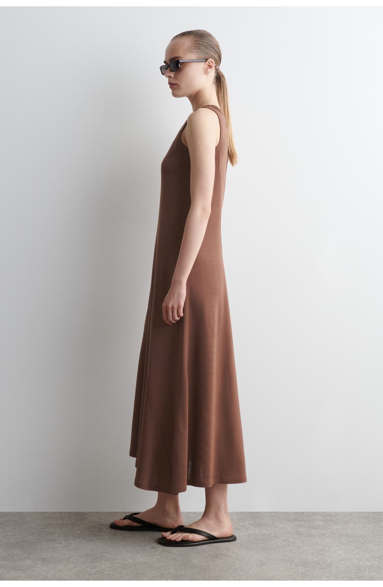 COS Asymmetric Jersey Midi Dress, Alternate, color, Brown