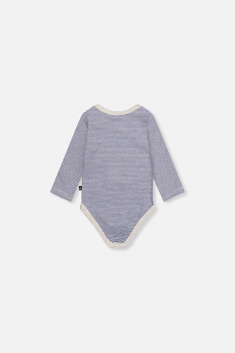 Organic Cotton Stripe Snap Envelope Neck Romper, Alternate, color, Blue Printed Stripes
