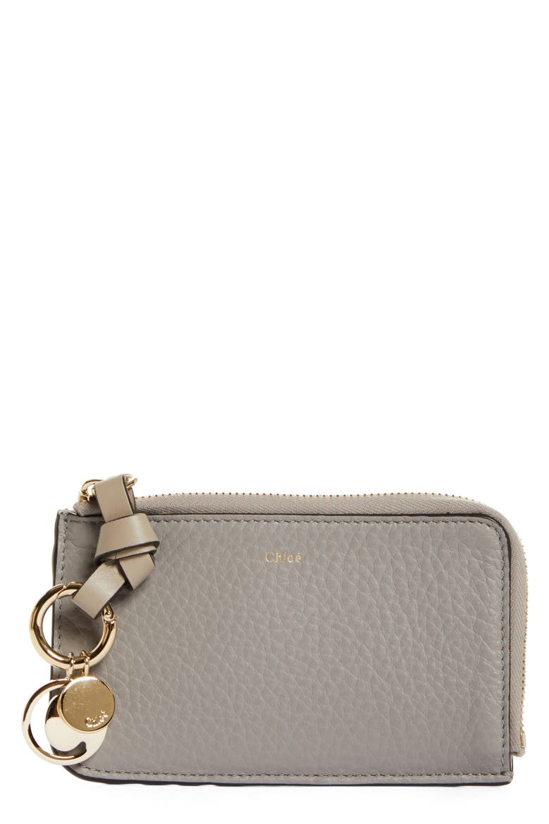 Alphabet Zip Leather Card Holder, Main, color, CASHMERE GREY 053