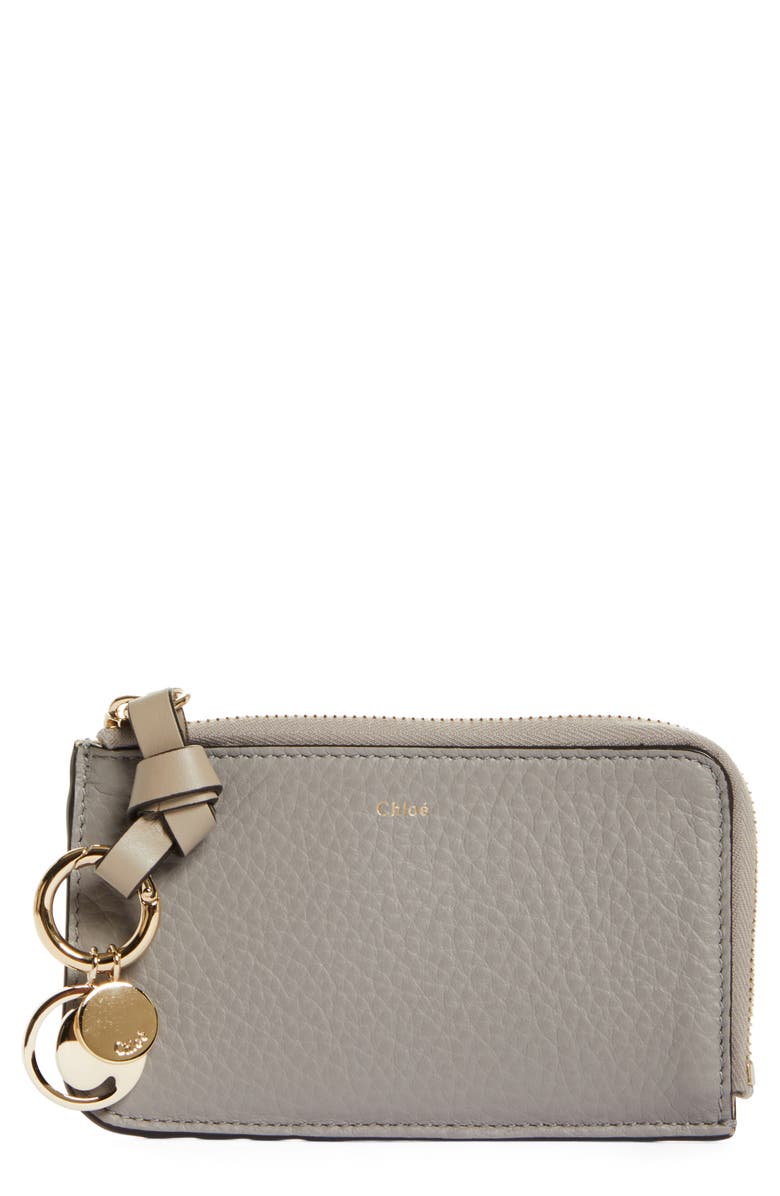Chloé Alphabet Zip Leather Card Holder, Main, color, Cashmere Grey 053
