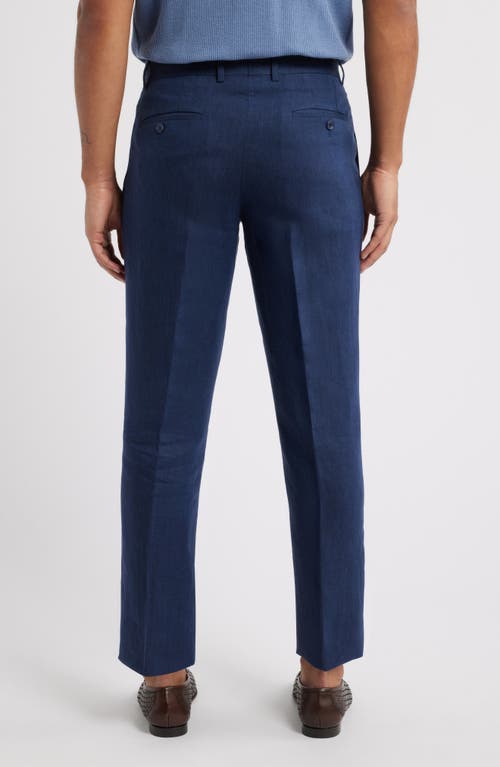 Nordstrom Trim Fit Flat Front Linen Dress Pants In Navy Blazer