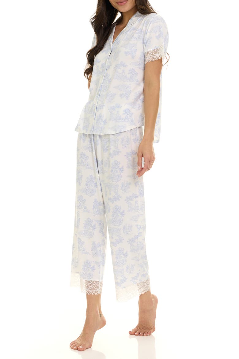 Janelle Notched Lace Crop Pajamas, Alternate, color, LIGHT BLUE