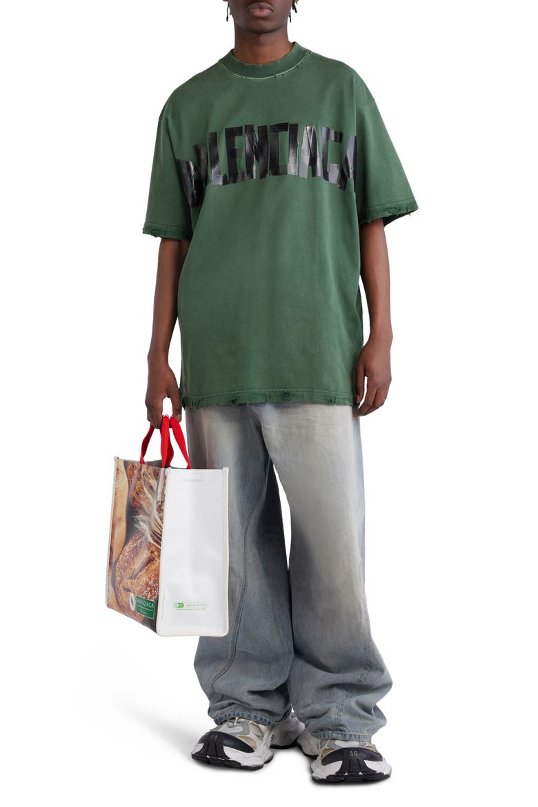 Distressed Tape Logo Cotton T-Shirt, Alternate, color, DARK GREEN