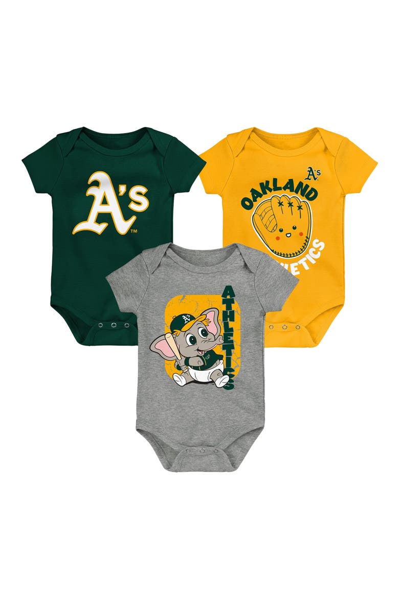 Newborn & Infant Green/Gold/Gray Oakland Athletics Change Up 3-Pack Bodysuit Set, Main, color, GREEN