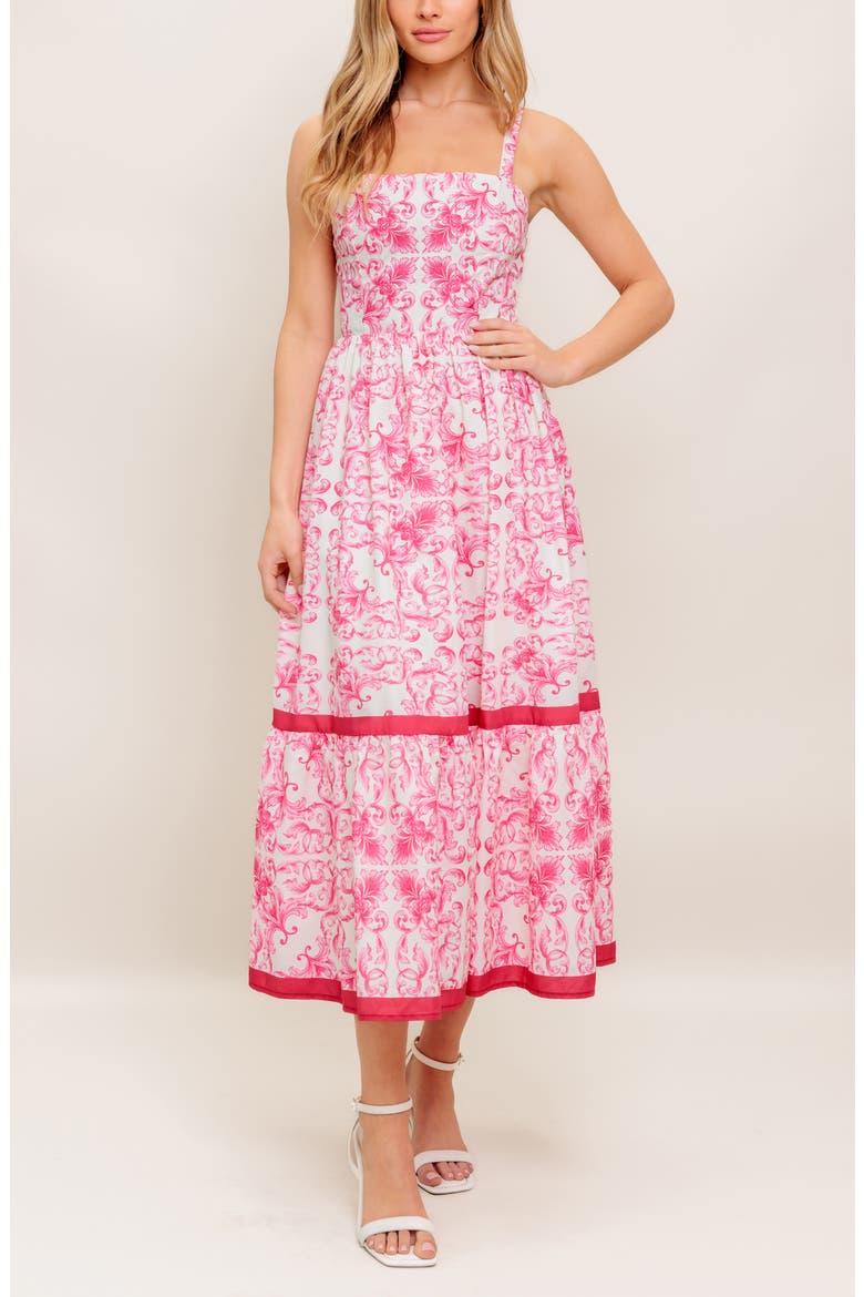 Tiered Hem Midi Dress, Alternate, color, IVORY FUCHSIA