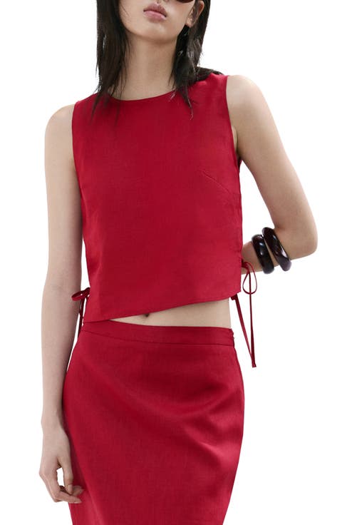 Side Bow Sleeveless Linen Top