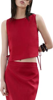 MANGO Side Bow Sleeveless Linen Top