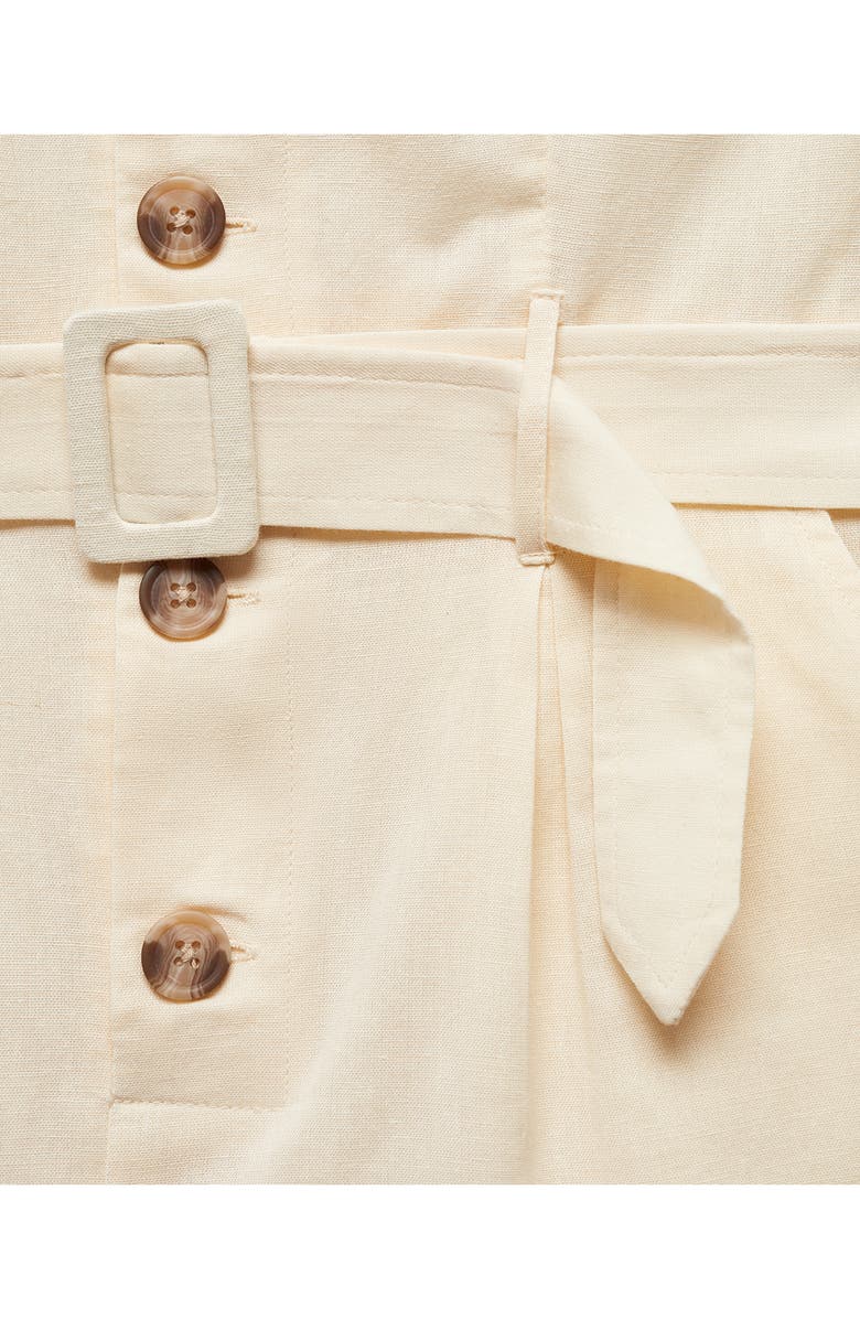 MANGO Belted Sleeveless Cotton & Linen Romper, Alternate, color, 