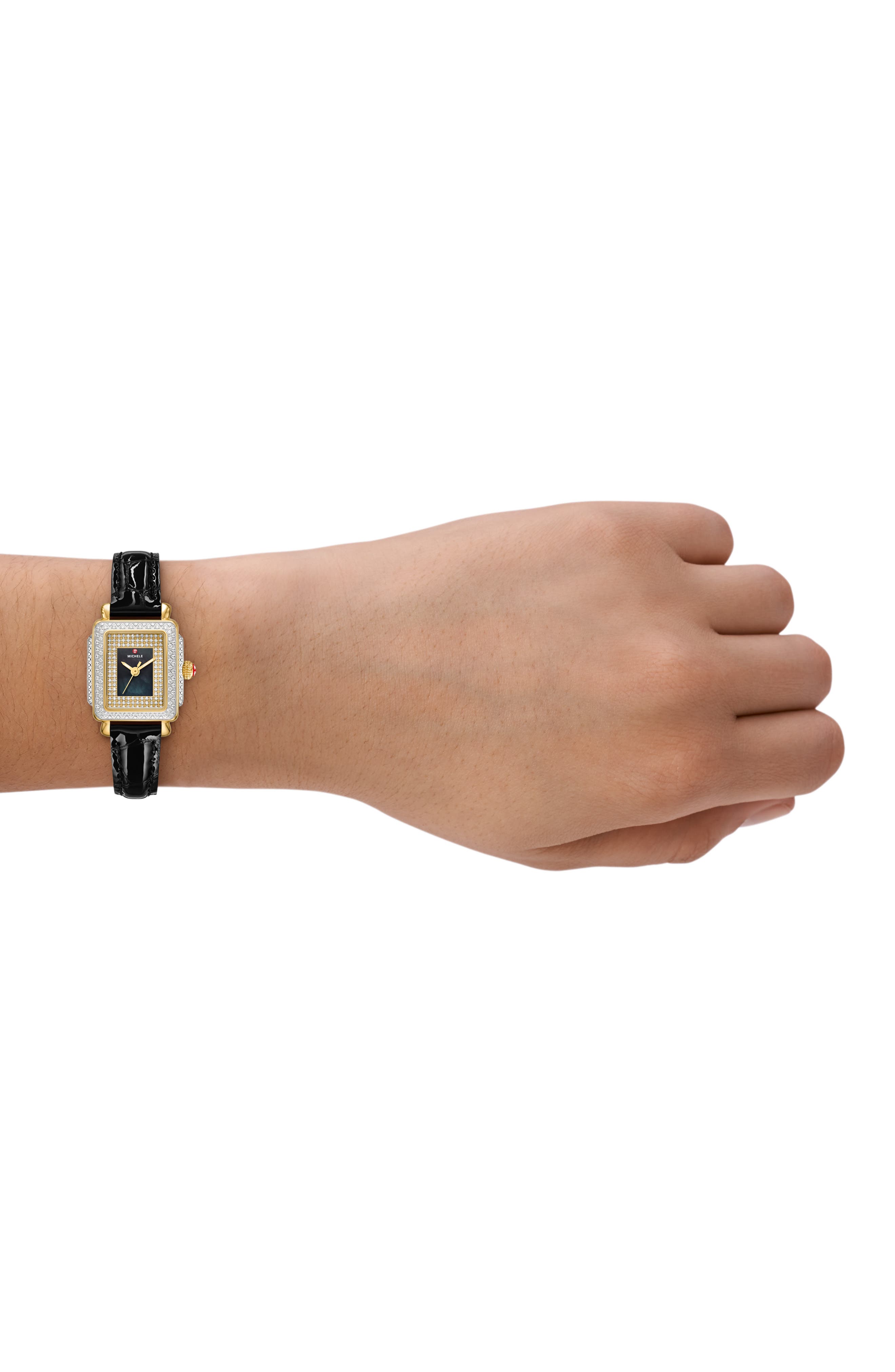 Michele Gold-Tone Watch with Taupe Bezel and Brown Leather Strap Michele Cape Watch - MWW27A000029 | The RealReal main image 2