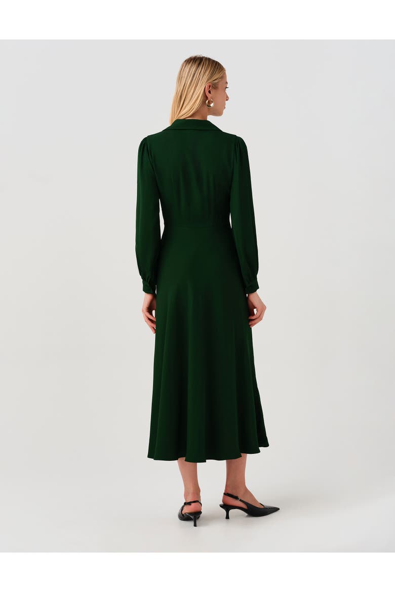 Wendy Crepe Collared Midi Dress, Alternate, color, Forest Green