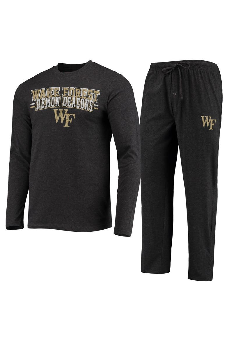 Men's Concepts Sport Black/Heathered Charcoal Wake Forest Demon Deacons Meter Long Sleeve T-Shirt & Pants Sleep Set, Alternate, color, Black