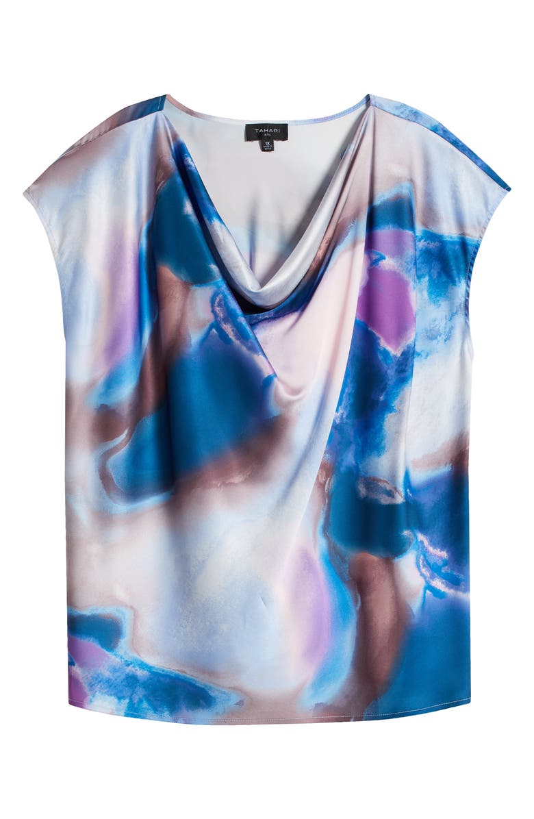 Tahari ASL Cowl Neck Crepe Top, Alternate, color, Indigo Multi