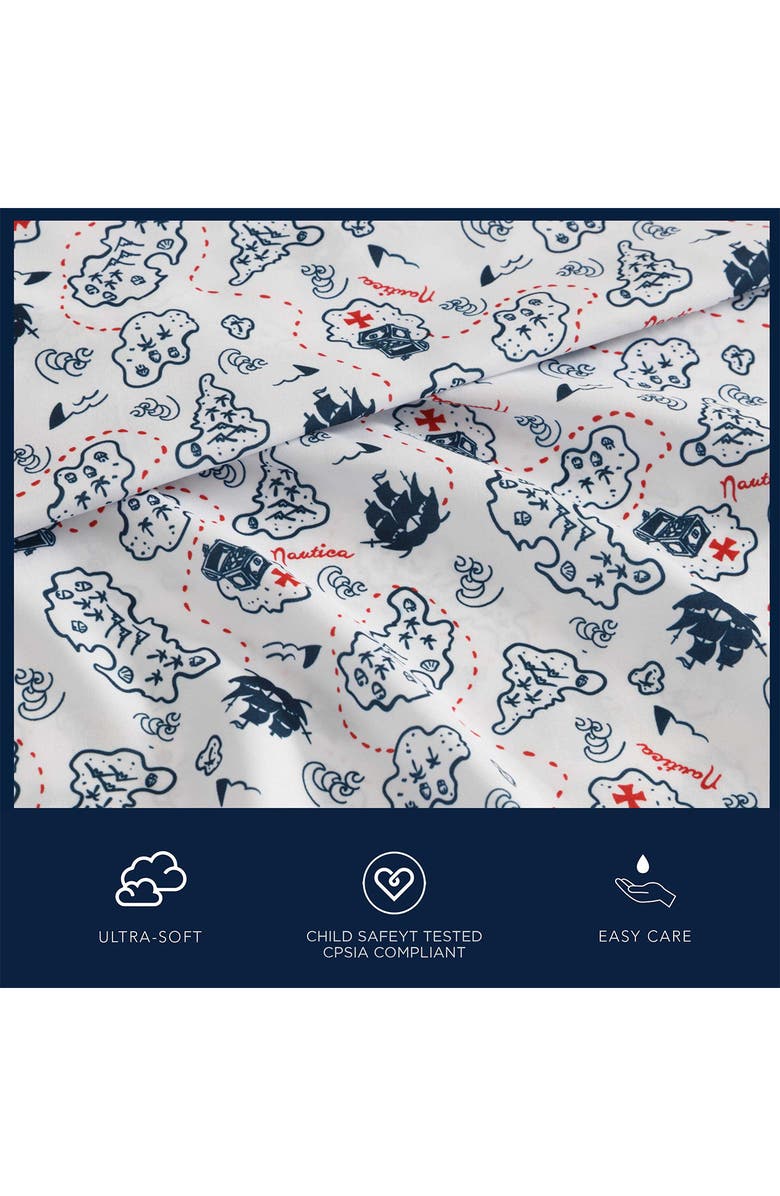Nautica Maxon Map Print Microfiber Sheet Set, Alternate, color, Navy Seas