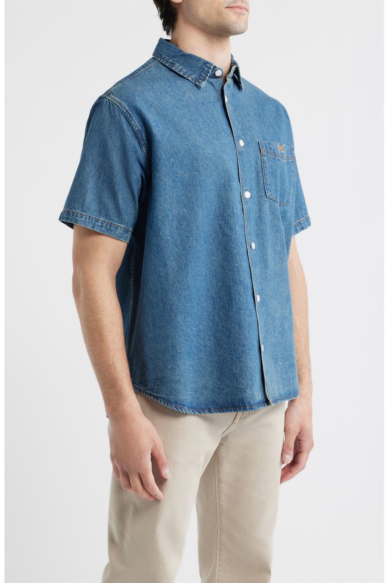 Dad's Short Sleeve Denim Button-Up Shirt, Alternate, color, DENIM BLUE