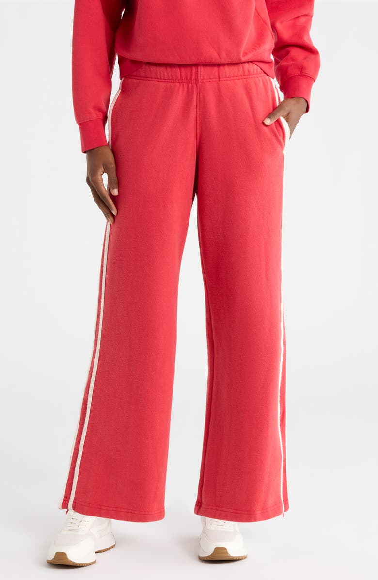 Marine Layer Cloud 9 Side Stripe Wide Leg Sweatpants, Main, color, Faded Red