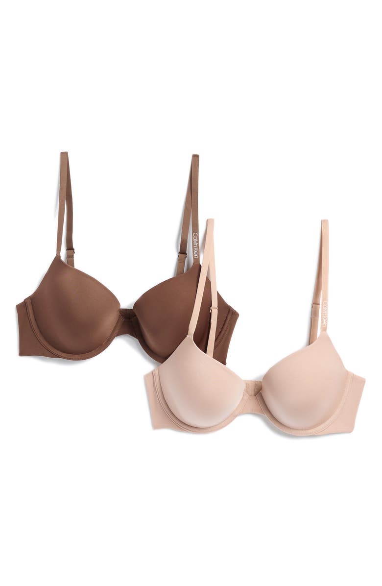 Calvin Klein Pure Micro Lightly Lined Demi Bra - Pack of 2, Main, color, Rich Espresso
