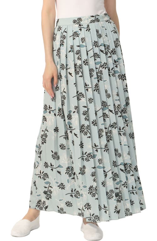 Kimi & Kai Women's Print Box Pleat Maxi Skirt In Dusty Blue