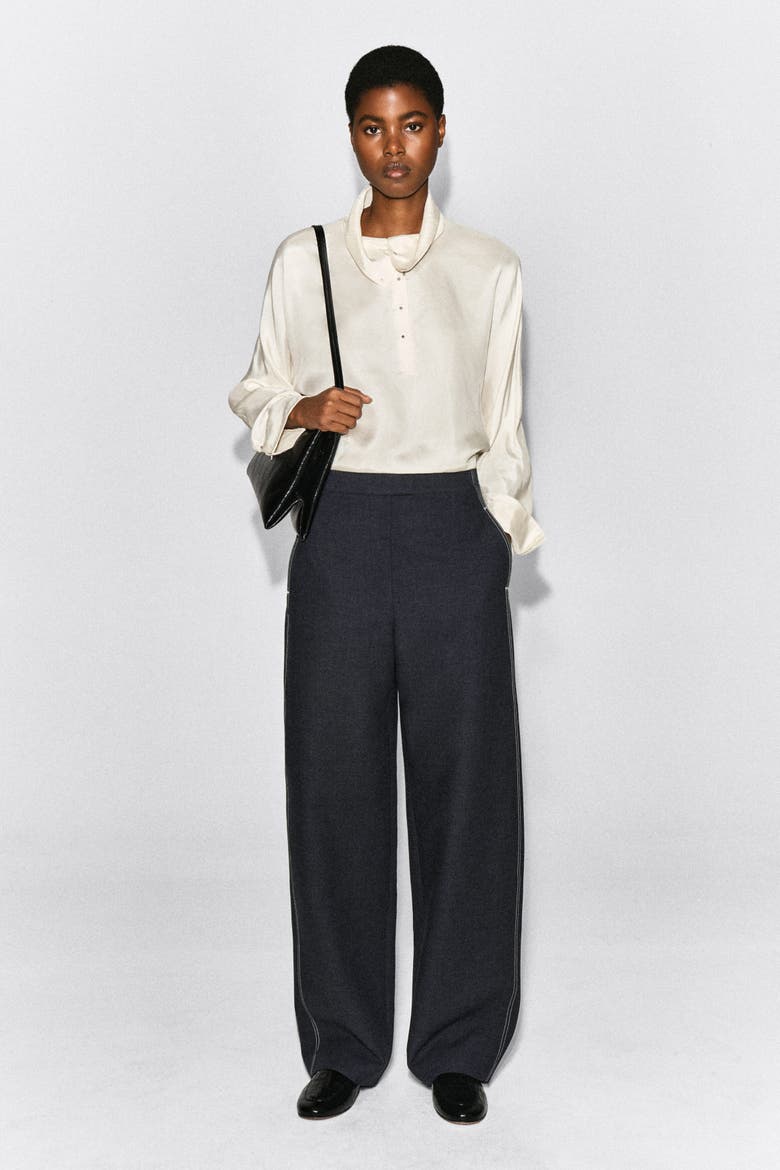 Topstitched Barrel-Leg Pants, Alternate, color, CHARCOAL