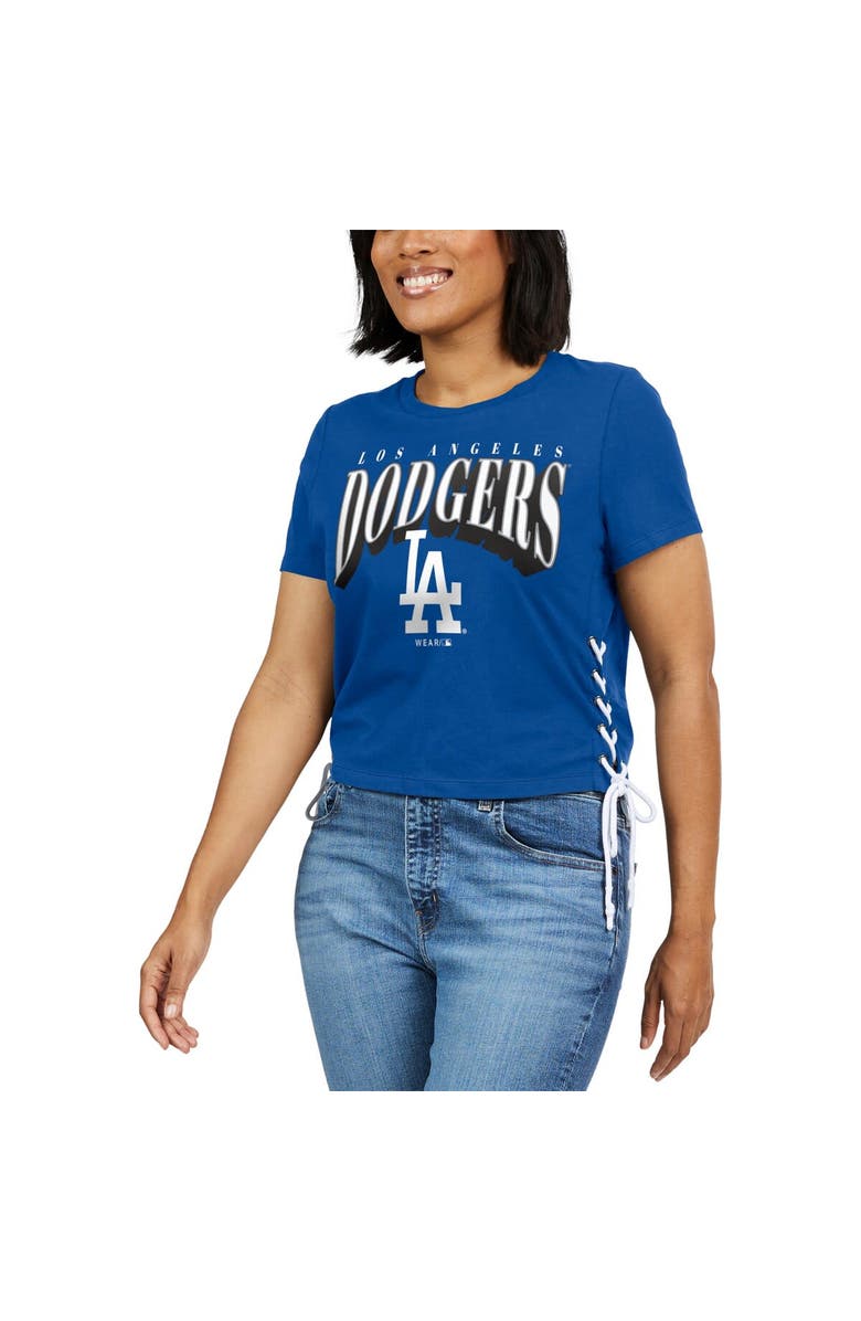 WEAR by Erin Andrews Women's WEAR by Erin Andrews Royal Los Angeles Dodgers Side Lace-Up Cropped T-Shirt, Alternate, color, 