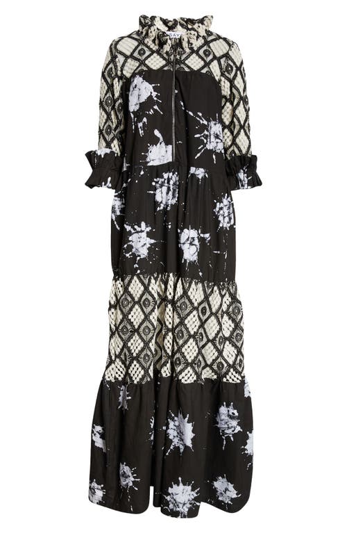 Busayo Bidemi Mixed Media Cotton Maxi Dress In Black/white