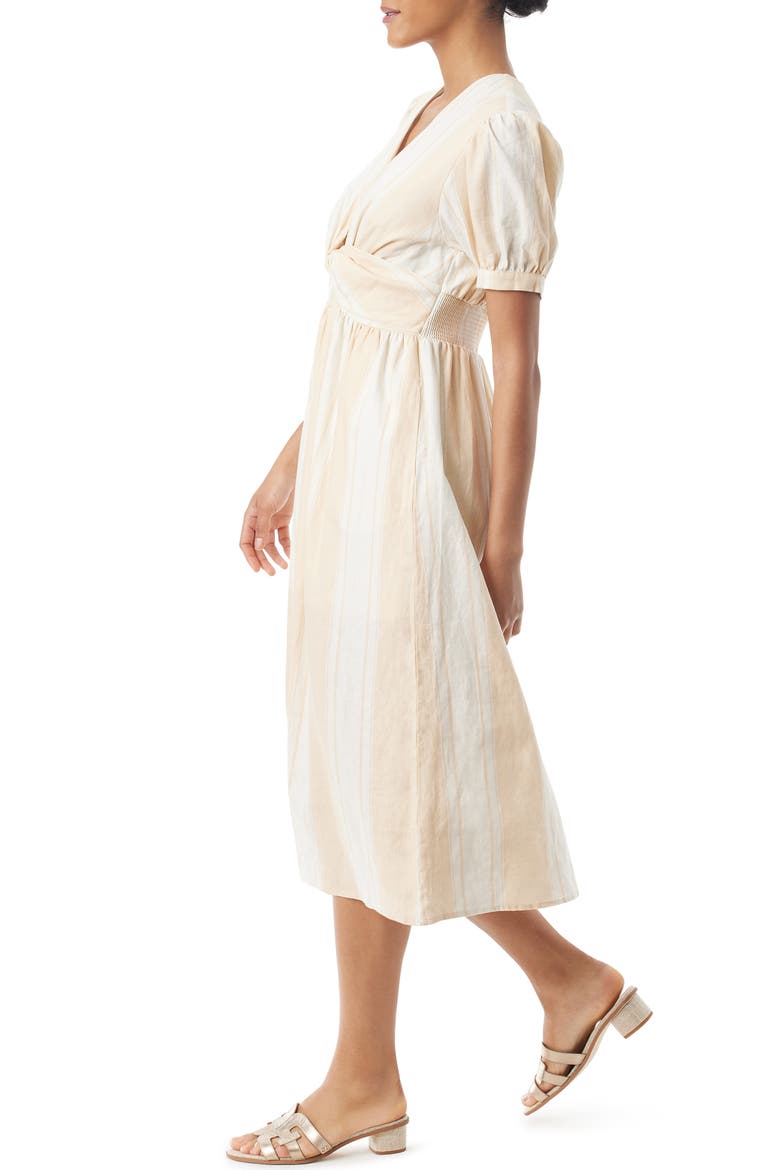 Christy Stripe Twist Front Linen Blend Midi Dress, Alternate, color, ARCTIC WOLF - AL FRESCO STRIPE