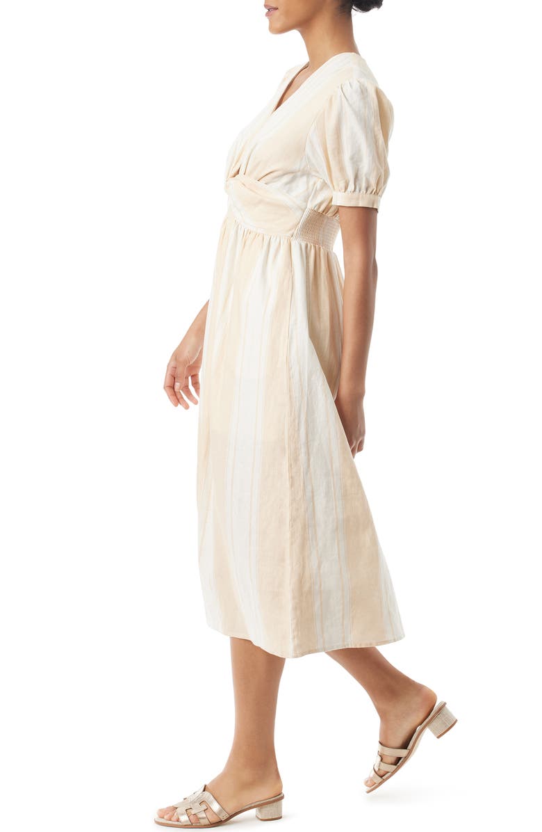 Sam Edelman Christy Stripe Twist Front Linen Blend Midi Dress, Alternate, color, Arctic Wolf - Al Fresco Stripe