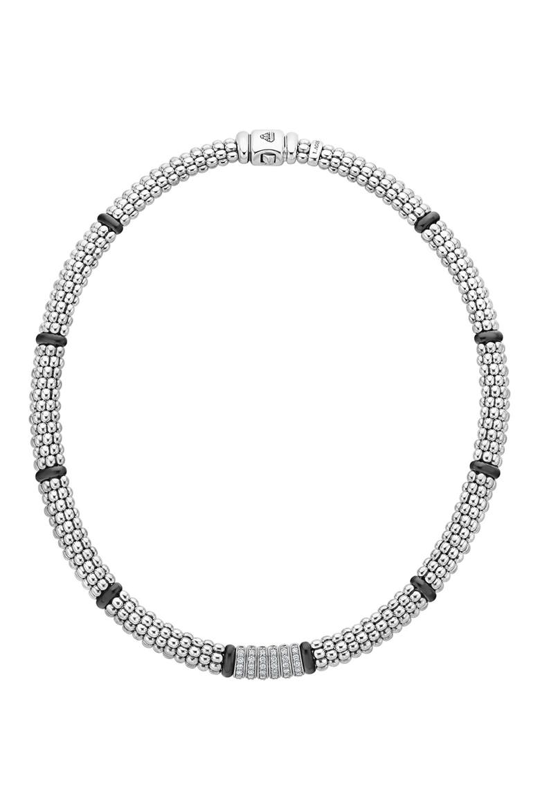 Black Caviar Diamond Rope Necklace, Alternate, color, SILVER/ CERAMIC/ DIAMOND