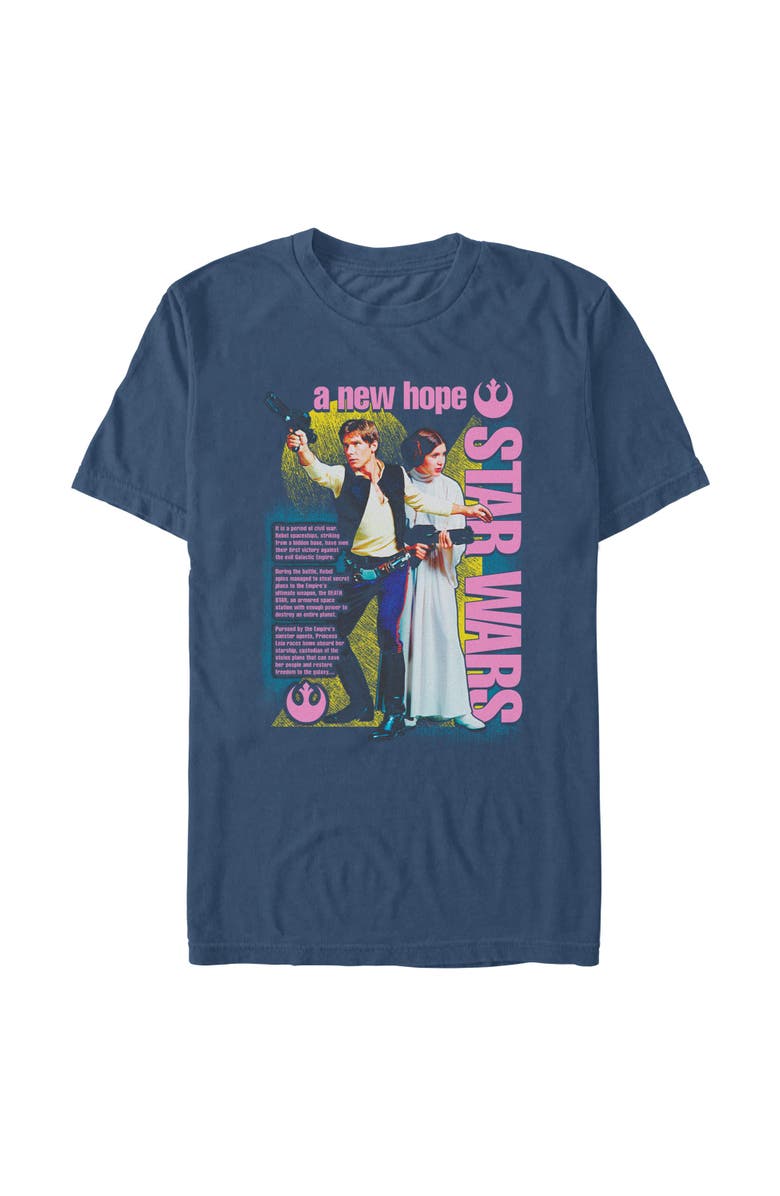 Star Wars: A New Hope Men's Star Wars A New Hope Pink Han and Leia Poster  Graphic T-Shirt, Alternate, color, Midnight