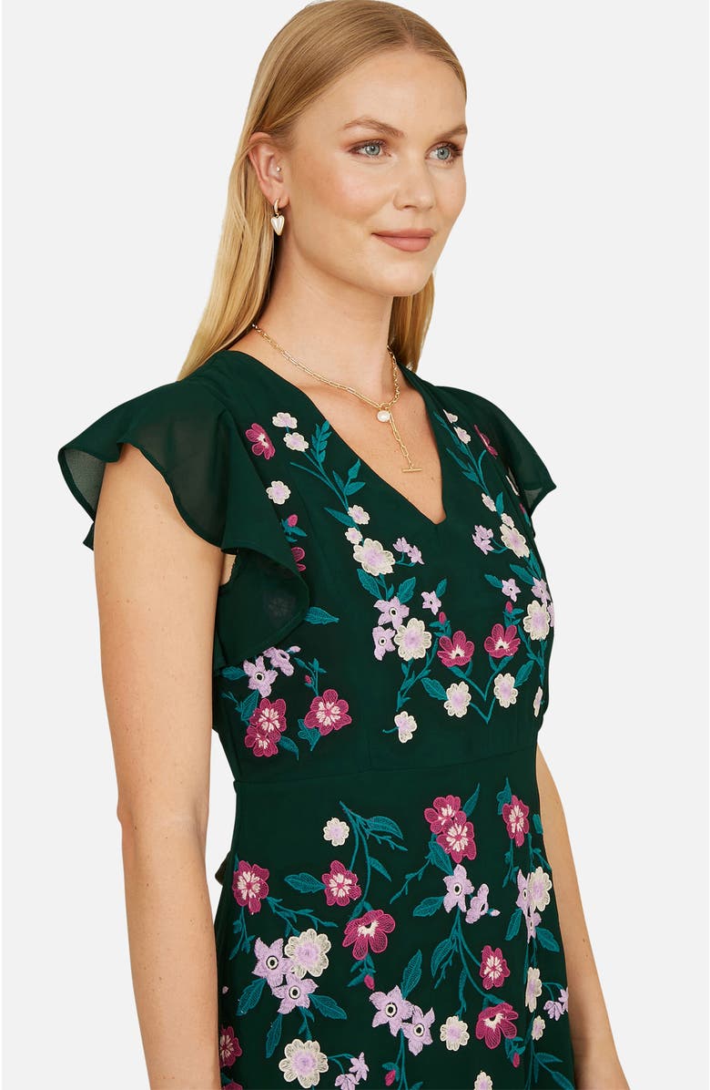 Yumi Floral Embroidery Midi Skater Dress, Alternate, color, Green