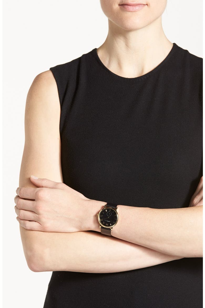 'Baker' Leather Strap Watch, 37mm, Alternate, color, BLACK/ GOLD